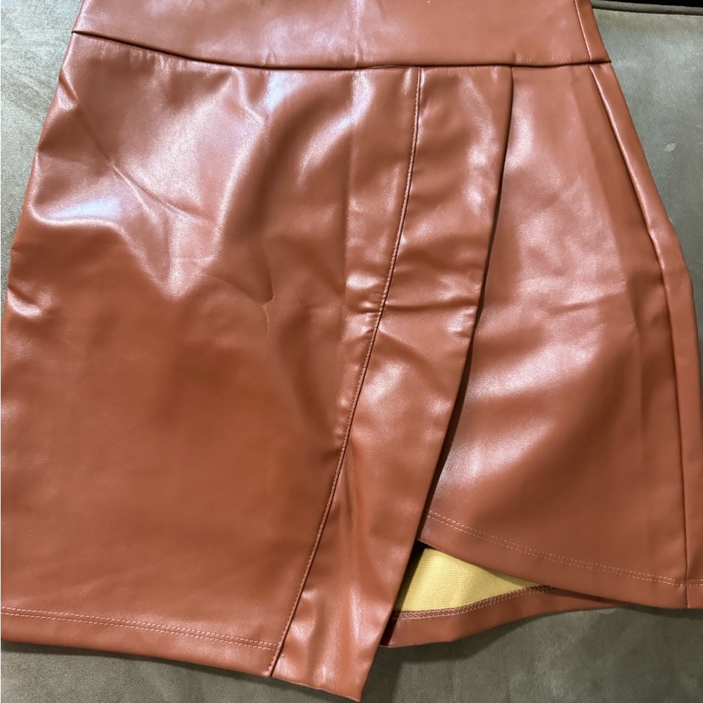 SHEIN Brown Faux Leather Mini Skirt